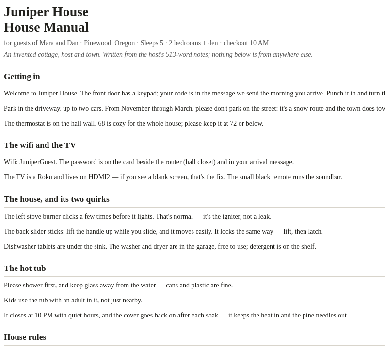 The sample house manual, page one of the PDF proof